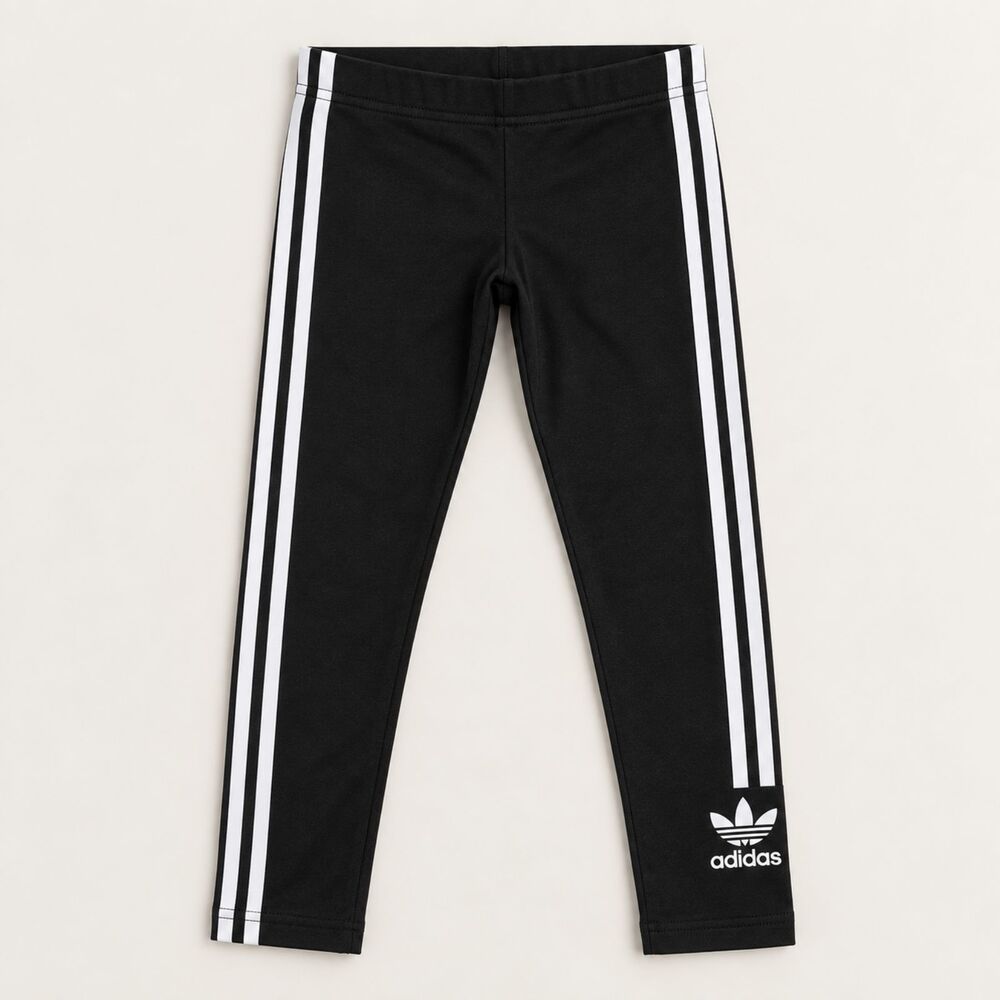 Adidas Girls 5/6 Black 3 Stripe Leggings White Trefoil Logo Athletic